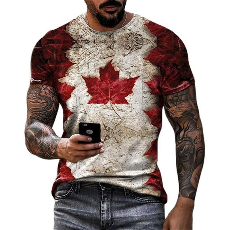 Street Fashion Canada - Retroแคนาดาธงเสื้อยืด 3Dพิมพ์Street Maple Leafรูปแบบแขนสั้นเสื้อTแนวโน้มแฟชั่น 2025 ฤดูใบไม้ผลิใหม่Tee