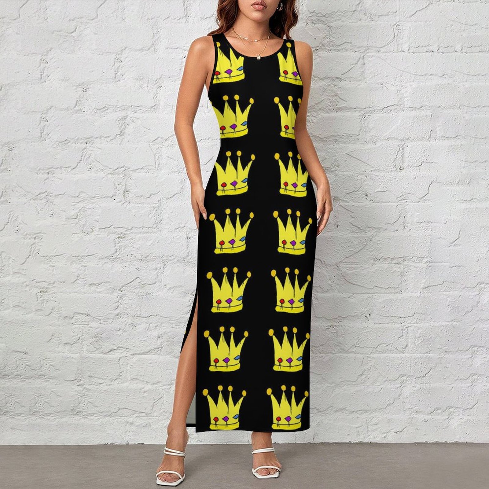 Queen Street Fashion - ชุดเดรสทรงบอดี้คอนสำหรับผู้หญิง ชุดเดรสแม็กซี่ลายมงกุฎกษัตริย์และราชินีสำหรับงานกลางคืน ชุดเดรสพิมพ์ลายแฟชั่นสตรีทสไตล์เรโทรสำหรับวันหยุด ไซส์ใหญ่