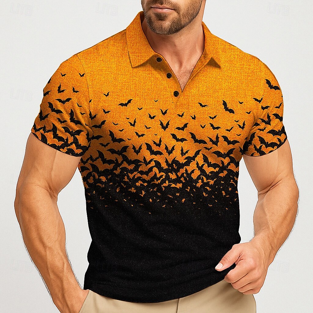 Street Fashion Men 2025 - เสื้อโปโลแขนสั้นแฟชั่นลายค้างคาวสำหรับผู้ชายฮาโลวีน 2025 เสื้อคอปกลำลอง เสื้อโปโลสตรีทสำหรับกิจกรรมกลางแจ้งสำหรับผู้ชาย