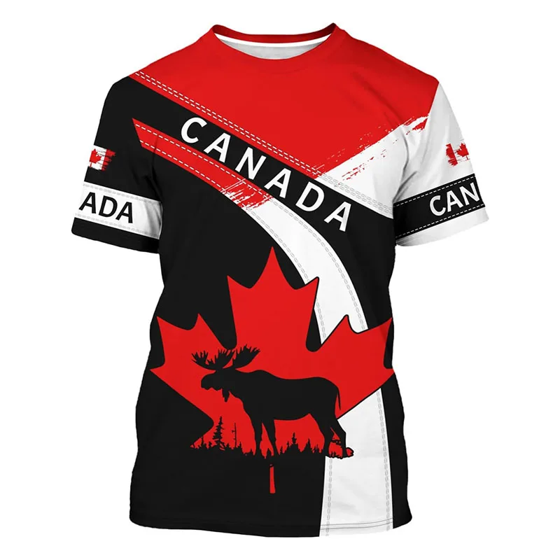 Street Fashion Canada - แฟชั่นใหม่แคนาดาเสื้อยืดเสื้อผ้าผู้ชายฮาราจูกุสตรีทแฟชั่นเสื้อยืด 3D พิมพ์ลายใบเมเปิ้ลลายกวางยอดนิยมเสื้อยืด