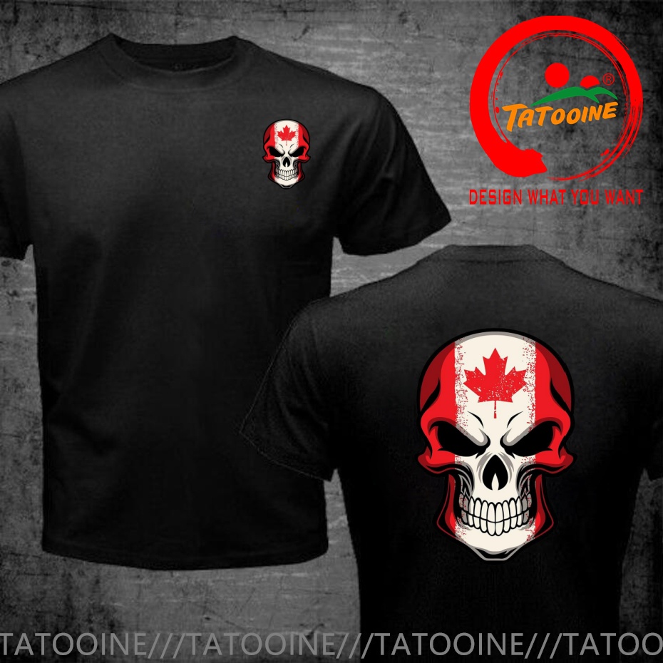 Street Fashion Canada - เสื้อยืดลายธงชาติแคนาดาบนหัวกะโหลก ดีไซน์เก๋ไก๋ แฟชั่นผู้ชาย เสื้อผ้าลำลองทันสมัย เสื้อยืดสไตล์เท่ๆ สำหรับใส่พักผ่อน