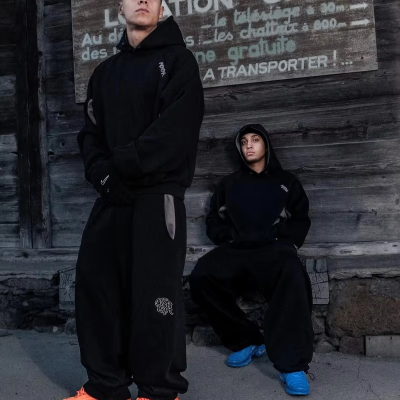 Street Fashion Y2K - ชุดเซ็ตแทรคสูท 2 ชิ้นสำหรับผู้ชายสไตล์วินเทจ Y2K สำหรับฤดูใบไม้ร่วงและฤดูหนาว ดีไซน์สีตัดกัน