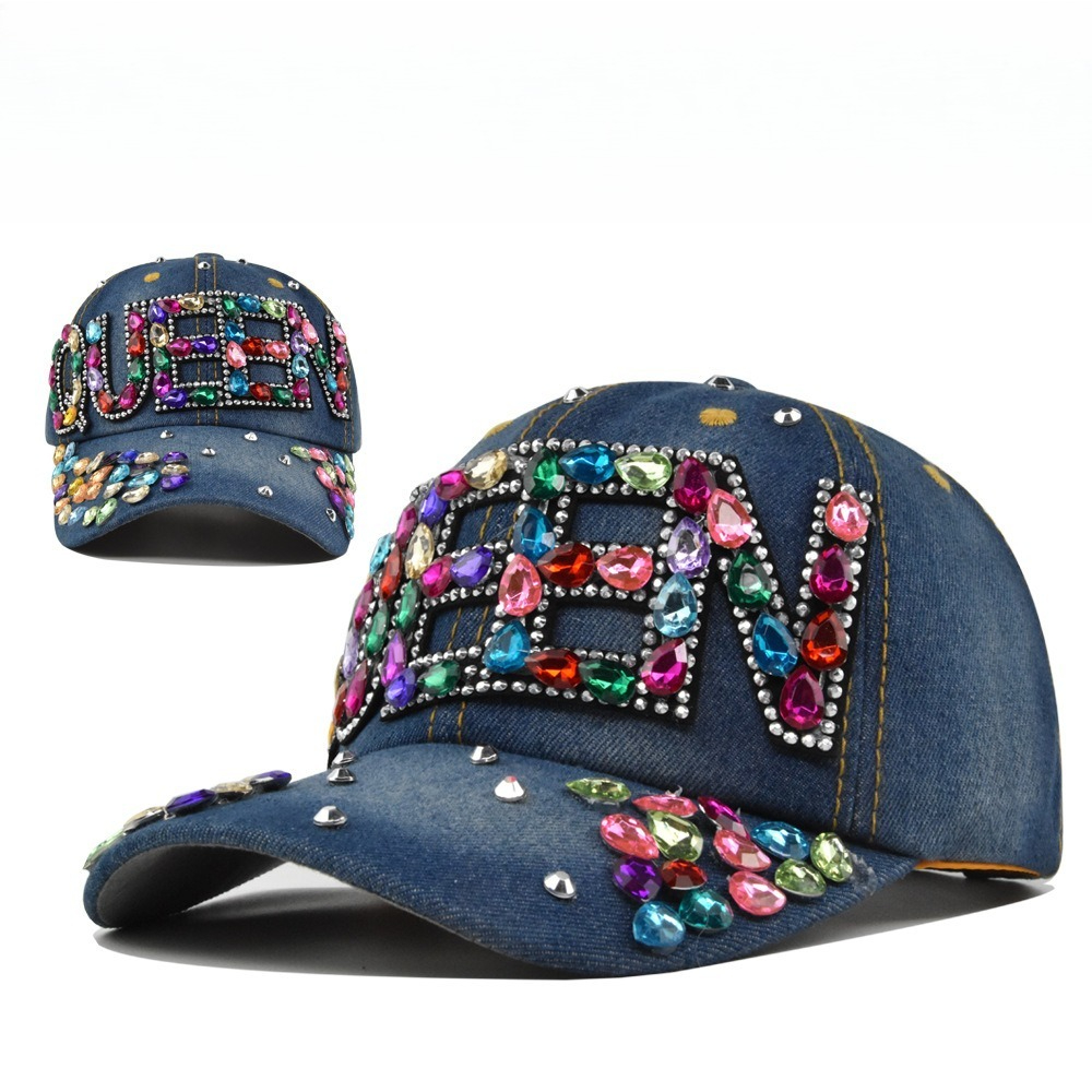 Queen Street Fashion - Queen Rhinestone DENIM เบสบอลหมวก Breathable ปรับ