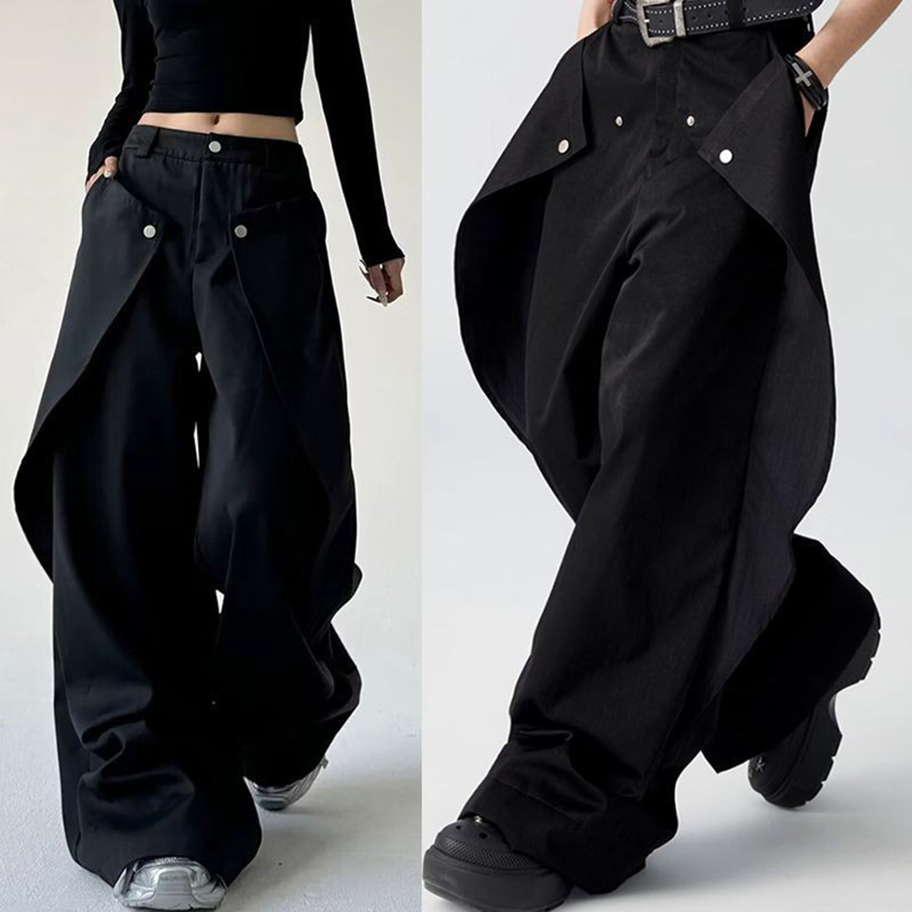 Street Fashion Men 2025 - กางเกงบุรุษเย็บDouble-Layer CasualกางเกงStreetwearแฟชั่นGrungeเก่าเงินผู้ชายกางเกงขากว้างผู้ชายสวมใส่ 2025