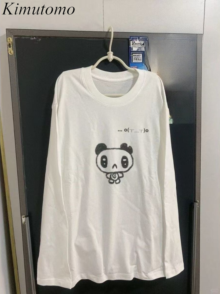 Street Fashion Y2K - คิมูโตโมเสื้อยืดผู้หญิงการ์ตูนพิมพ์แขนยาวหลวมแฟชั่น Y2k ความงามฮาราจูกุเสื้อฤดูใบไม้ร่วงฤดูหนาวแฟชั่นสุภาพสตรี