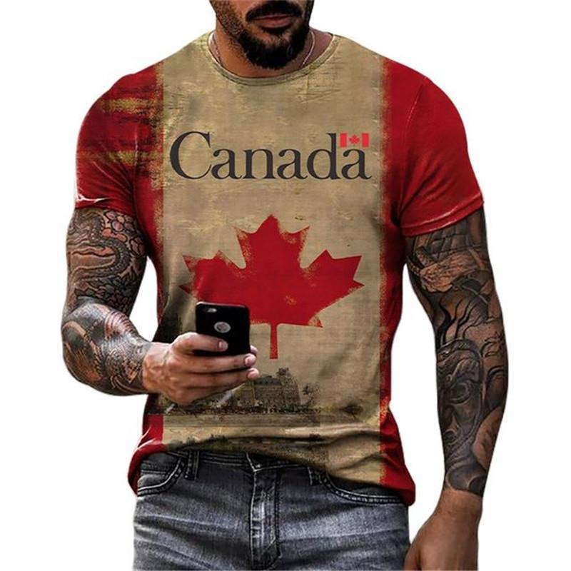 Retroแคนาดาธงเสื้อยืด 3Dพิมพ์S - Street Fashion Canada บทวิจารณ์และราคา