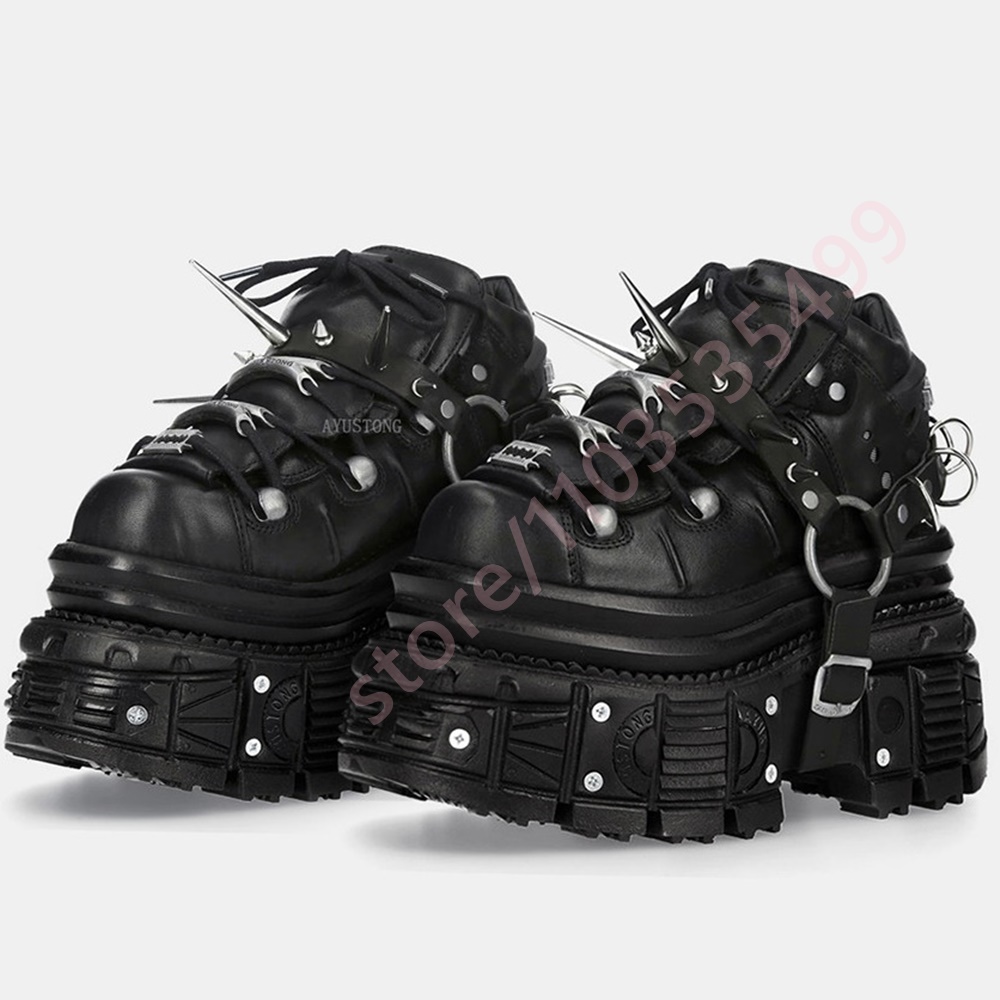 รองเท้าผ้าใบสไตล์โกธิคพังก์สีด - Street Fashion Y2K บทวิจารณ์และราคา
